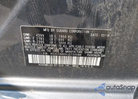 2018 Subaru Impreza z USA, uszkodzony, nr VIN 4S3GTAA69J3734098